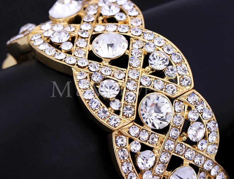 M&M Jewelry Austrian Crystal 14K Real Gold Plated Bangles Round Trendy Bracelets for Women Fashion Accessory SL053