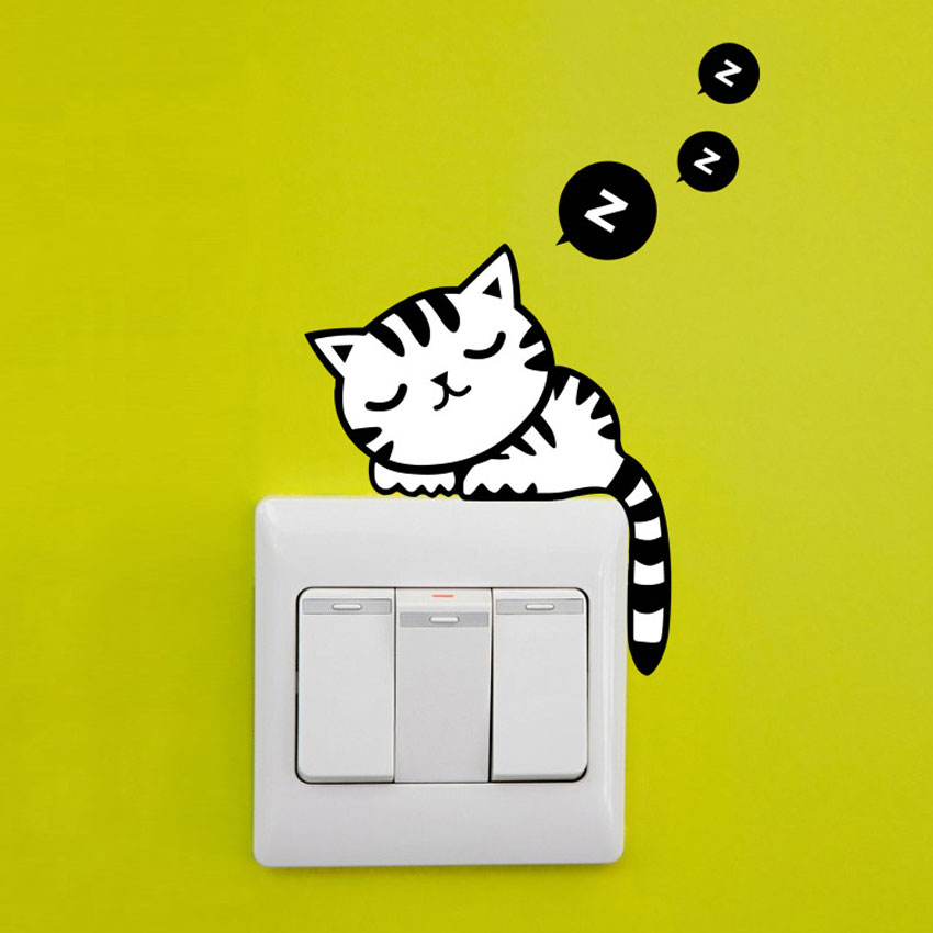 Cartoon Cat DIY Home Decors Plane Wall Switch Stickers Removable Sticker for Notebook Living Room Bedroom Bathroom Mural