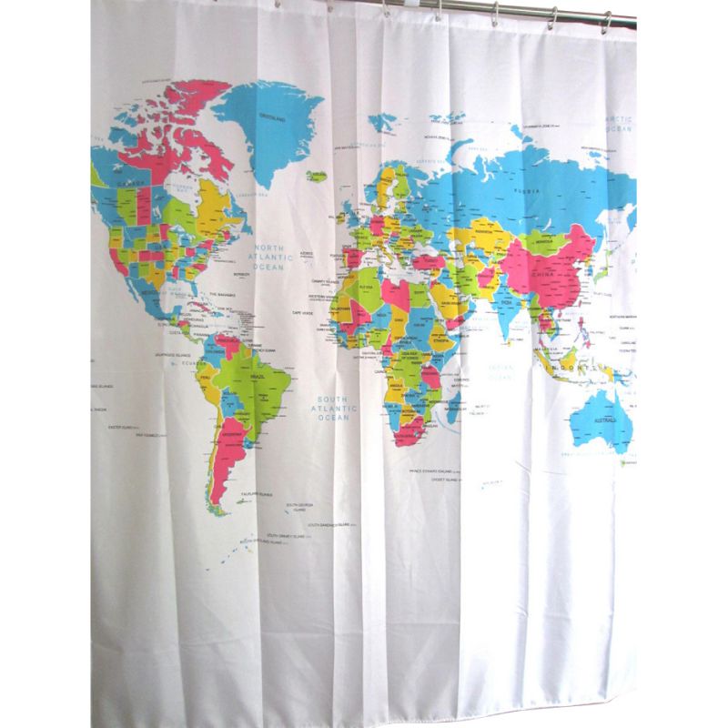 World Map Waterproof Polyester Bath Curtain Shower Curtain Home Bathroom Decor 180*180cm/72*72'' HH5