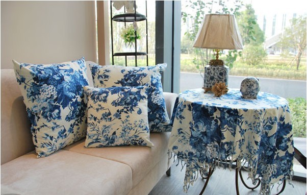 Table Cloth Round Ink Chinese Tablecloths Mediterranean Tassel Blue Casamento Crochet Tablecloth Nappe De Table Weddings Party (2)