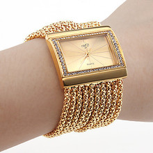 2016 Brand Gold Chain Luxury Women Watches Famous Brand Rectangle Steel Diamond Women Dress Watches Rhinestone Bracelet Watch