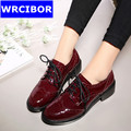 Women Patent leather Fretwork Vintage Flat Oxford Shoes Woman 2017 Fashion British style Brogue Oxfords women
