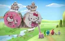 New Hello Kitty Cartoon Children Pocket Watch Fashion delicate Pendants Girl necklace Pocket Watch Quartz necklace pocket watch