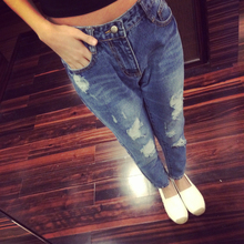 Fashion Ripped Holes Harem Pants Jeans Slim vintage Ripped Jeans Femme Washed Holes Boyfriend Jeans for Women Denim Pencil Pants