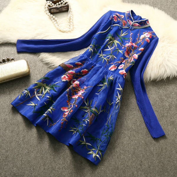 New 2016 runway fashion women spring designer Dress elegant flower embroidery designer mini dress casual lovely dress D5541
