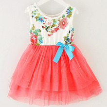 2014 summer dress children’s clothing apparel girls dress flower skirt butterfly ribbon
