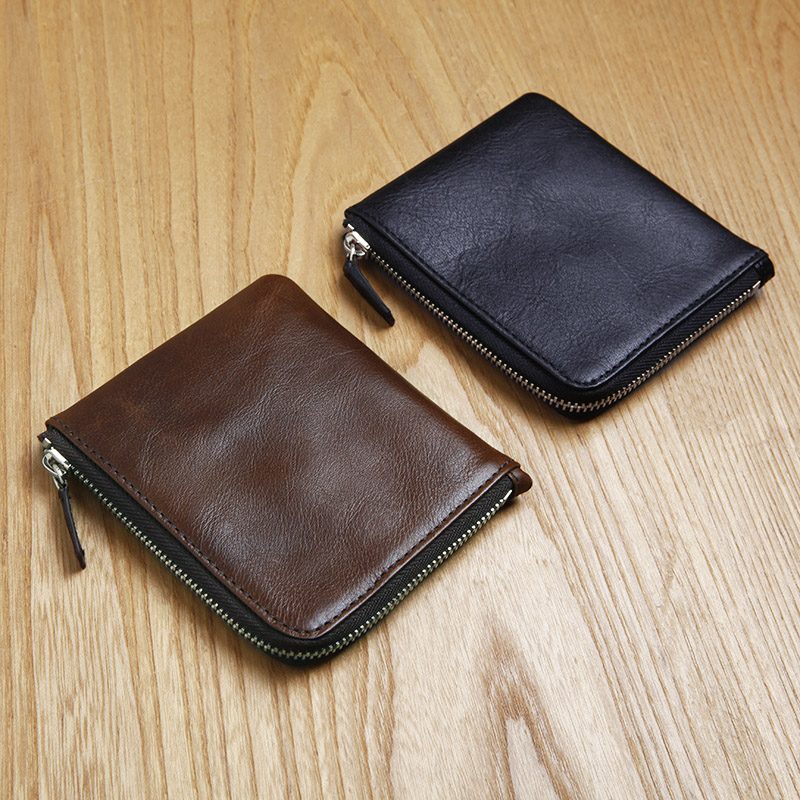 LAN men&#39;s leather zipper wallet small wallet mini purse handmade cow leather pocket wallet-in ...