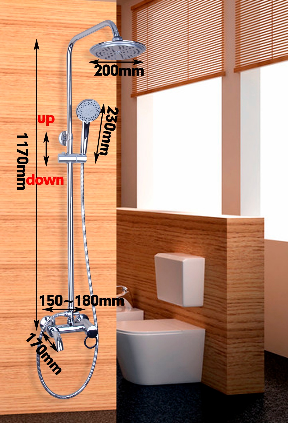 Luxury Chrome Polished Rain Waterfall Shower Set Faucet Wall Mounted with Hot&Cold Water Tap Handshower