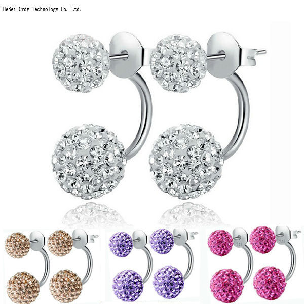 Free Shipping 19 Color Double Side Earring Fashion Brand Jewelry Alloy Earrings Crystal Ball Women Double