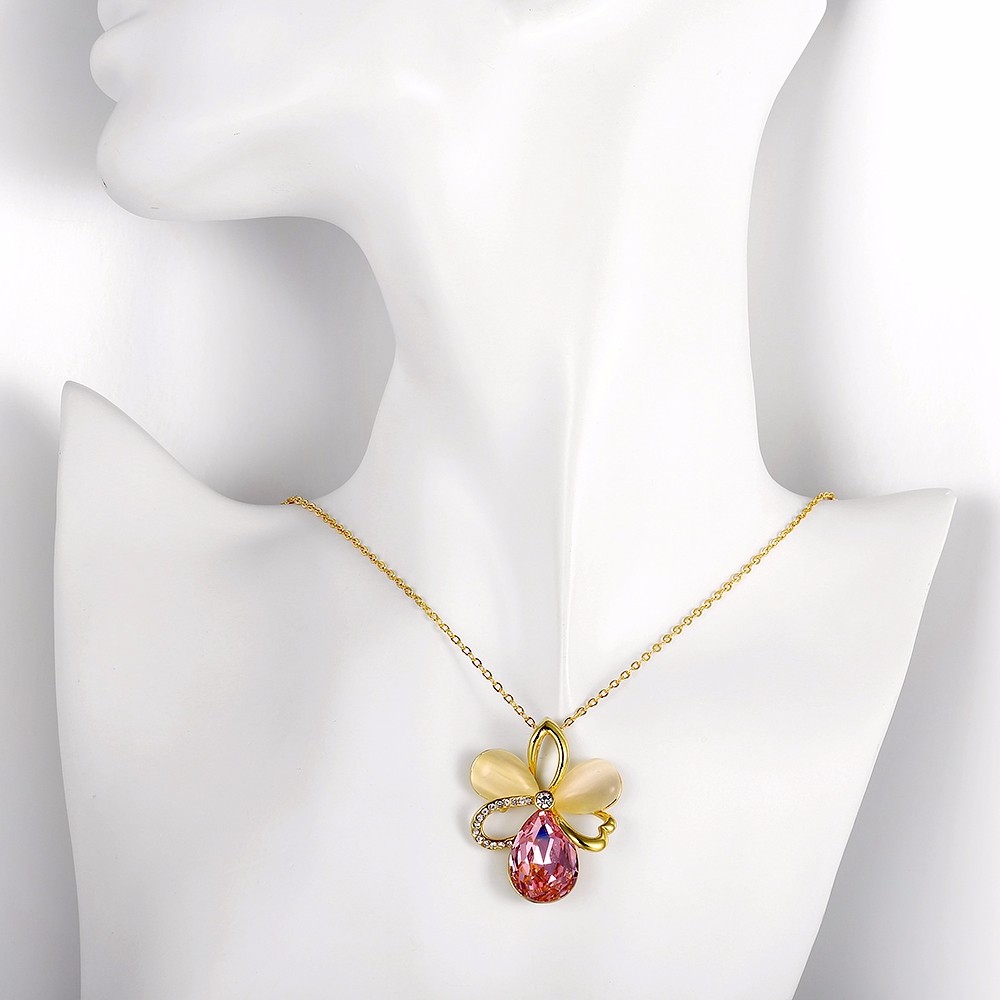 12-925 Sterling Silver Jewelry Vintage Accessories Hollow Flower Design 18K Gold Plated Fashion Jewelry Opal&Rhinestone Pendant Necklace For Women QA0059