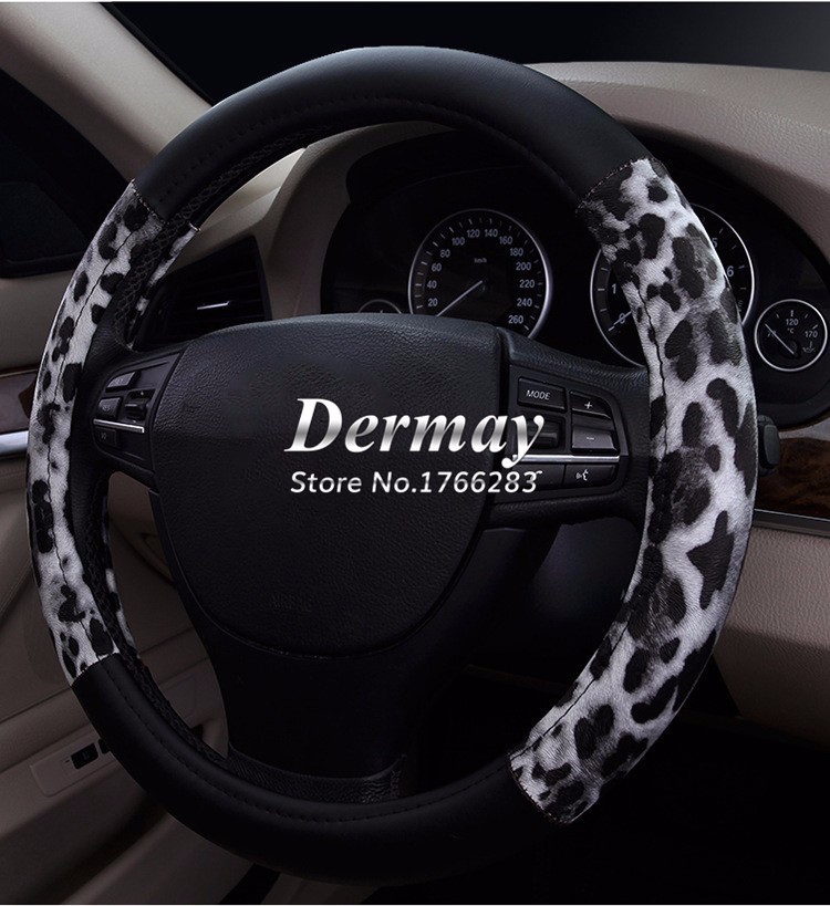 6_New arrivals fashion personalized leopard print women men black gold car steering wheel cover 4 seasons universal free shipping
