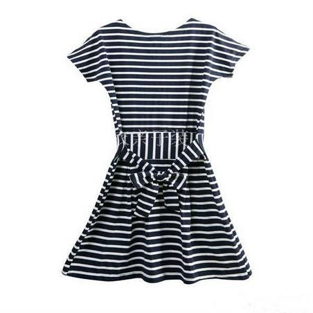 Summer Striped Casual Dress2015New Arrival Matching Mother Daughter Clothes Bow Patchwork Family Matching Outfits Cotton Dresses5