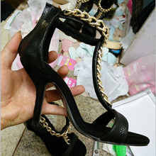 T-Strap Metal Chains Sandals Women High-Heeled Shoes Fashion Solid Color Pumps Female Bandage Sapatilhas Melissa Shoes