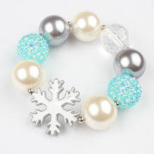 Fancy Item Silvery Plated Snow Flake Charm Kids Girl Bracelet Christmas Gift Bubblegum Chunky Beaded Strand Bangle Jewelry WX23