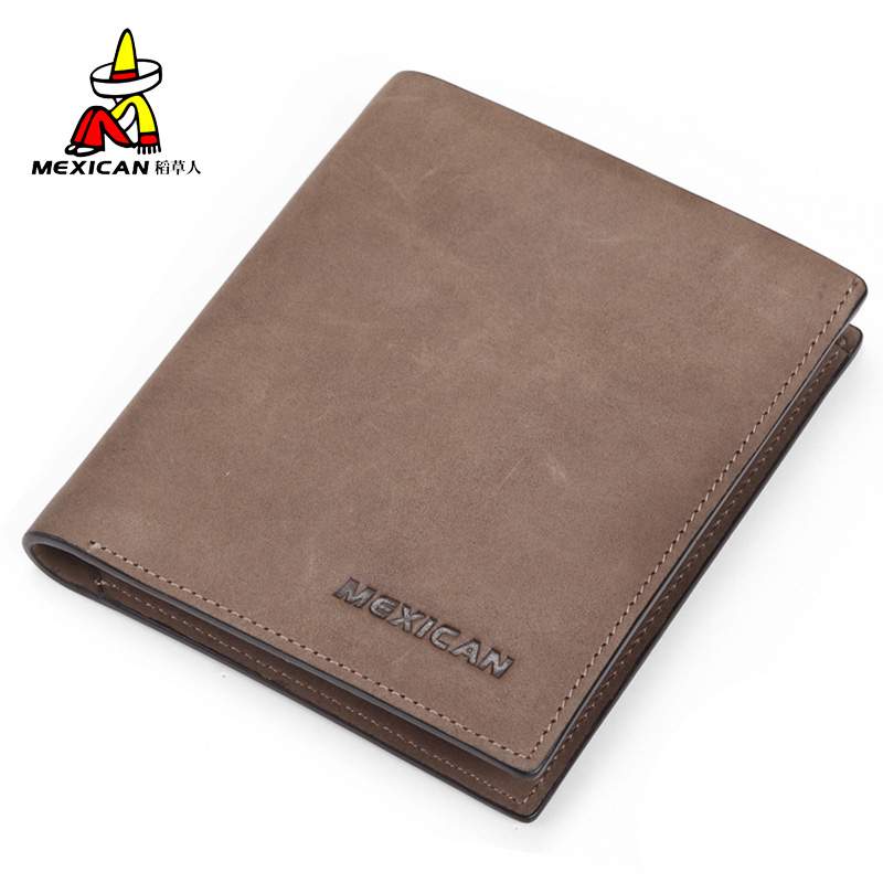 2014 New men  genuine leather male  vintage cowhide  short design nubuck leather folder  wallet money clip