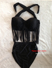 PLUS SIZE Big and Beautiful Womens Retro Fringe Tassel Top High Waisted Bikini Push Up Bandeau