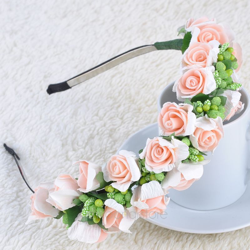 Womens Fashion Hair Wreaths Boho Women Wedding Party Flower Headband Hairband Headdress Pink White MHM049 70
