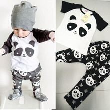 Baby boy clothes 2016 New summer kids clothes sets short t-shirt+pants suit infant clothing set panda printed newborn bebe suits