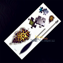 1PC Fashion 3D Waterproof Temporary Tattoo Women Removable Vivid Body Art Men H3D-06 Puzzle Wound Leopard Print Zipper Scale