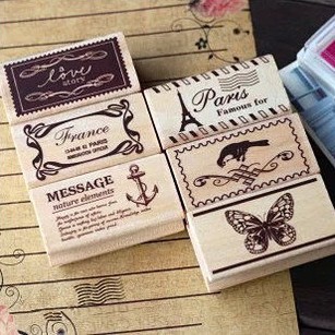 DIY Vintage Retro Wooden Stamp Old Ancient Camera Bicycle Crown Key Butterfly Stamps for Decor Scrapbooking