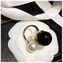 2015 New Fashion Jewelry Adjustable double simulated pearl ring For women One Big One Small