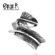 New Arrival Adjustable Feather Ring Stainless Steel VIntage Jewelry For Man Woman Free Shipping M-TG043