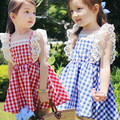 2016 summer new girls fly sleeve baby girl dresses princess dress kid s plaid dress elastic
