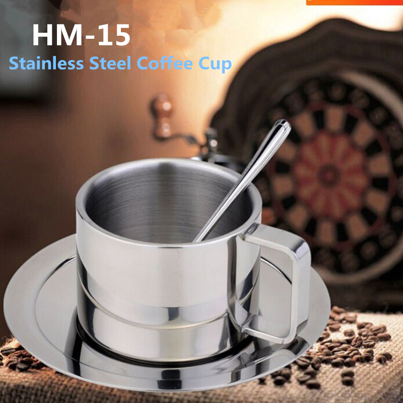 190 ml Three piece fation stainless steel coffee cup set stirring spoons plates mug drinkware tea