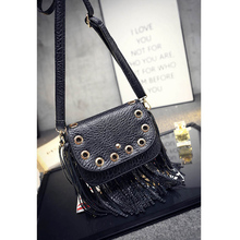 YOANME America and European Women Black Vintage Shoulder Bag Autumn Tassel Fringe Bag Trendy PU Lady