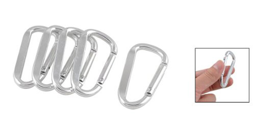 2015 Highly CommendComo 5 Pcs Silver Tone D Shaped Aluminum Alloy Carabiner Hook Keychain