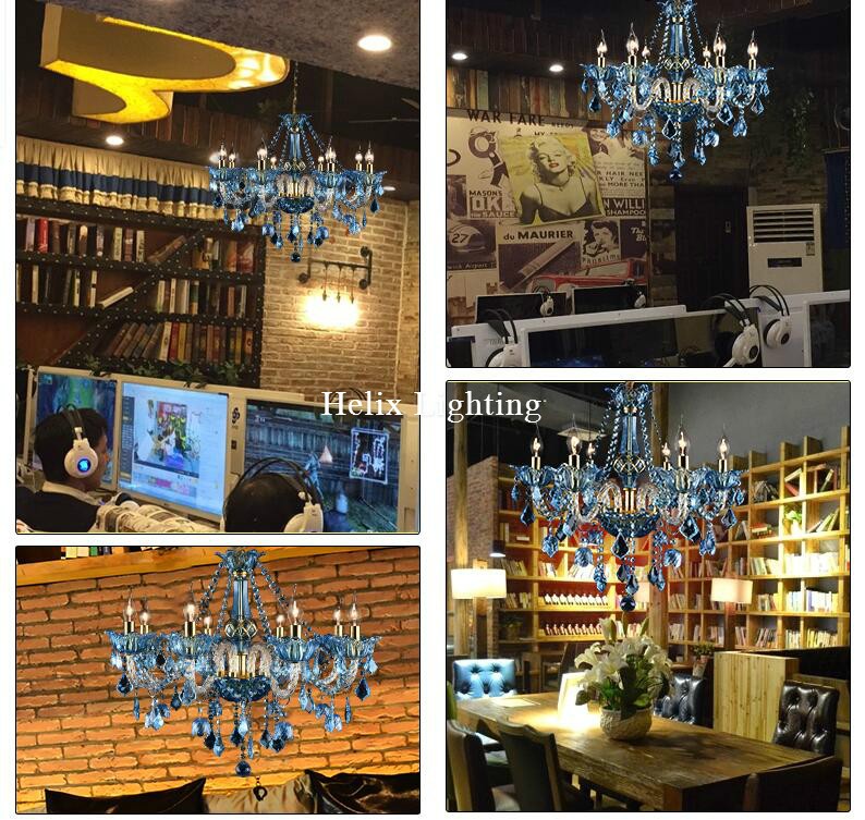 Description Picture 4 of itemModern E14 European Blue Clear Crystal Chandelier Lighting Blue Crystal Chandelier For Bedroom Dinning Room Lounge Light