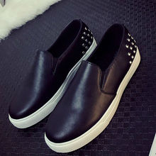 2016 Spring Autumn Women Leather shoes For Woman Black Loafers snakeskin shoes slip on Loafer Casual Shoes zapatos mujer 5687