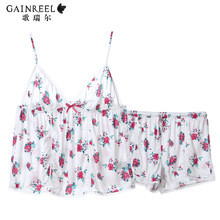 Ms suspenders sexy song Riel comfortable summer pajamas home service package printing as sweet soft Xuan