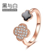 Crystal Clover Flower Rings Rose Gold Enamel Adjustable Ring For font b Women b font Fashion