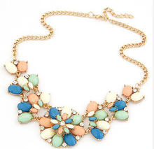 Jewerly 2014 New 6 Colors Fashion jewelry Gold Plated Rhinestone Flower Pendant Necklace Woman Cute Christmas Gift SF110