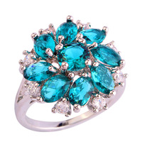 Luxuriant Cluster Flower Series Green Topaz 925 Silver Ring Size 6 7 8 9 10 11 12 Fashion Women Jewelry Wholesale Free Shipping