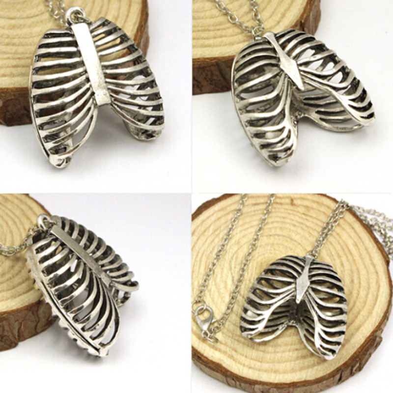 Suspension Pendants Long Necklace Anatomy Statement Necklace Collares Populare Vintage Jewelry Colares Rib Cage Pendant Skeleton