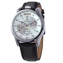 Real MEGIR correa de cuero de lujo analógico relojes de hombre reloj de cuarzo resistente de agua del cronógrafo 6 mano 24 horas Relogio Masculino