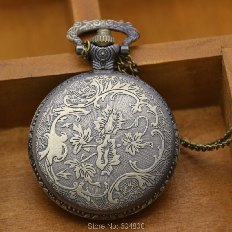 Antique Bronze Big Playing Cards Pocket Watch Hand Cards Large Vintage Pocket Watch With Chain Reloj