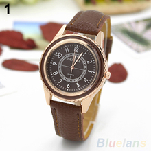 Men s Women s Rose Gold Plated Faux Leather Band Quartz Dial Wrist Watch 2EA5