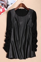 2015 Free Shipping New Autumn Winter5xl 6xl plus size Women’s Long Sleeve Patchwork Leather Jacket Female Leather Fur Coats