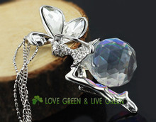 women 18K yellow gold plated Fashion big large 2cm Austrian Crystal Angel fairy Pendant Chain Necklace