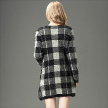 2014 Women Wool Coat Fashion Girl American Style Long Knitwear Plaid Sweater Coat Jacket Women Cardigans