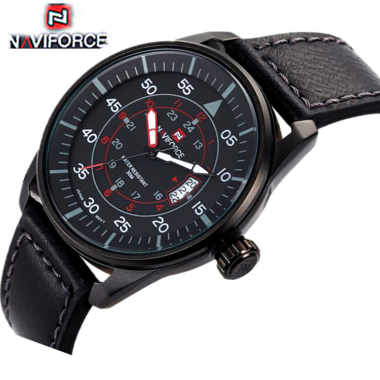Watches men NAVIFORCE 9044 luxury brand Quartz Clock dive 30M Casual Army Military Sports watch Leather