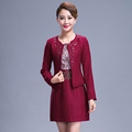 2016 Autumn Women Red Dress Suits Clothing Sets High Quality Luxury Fashion Mother Plus Size Elegant