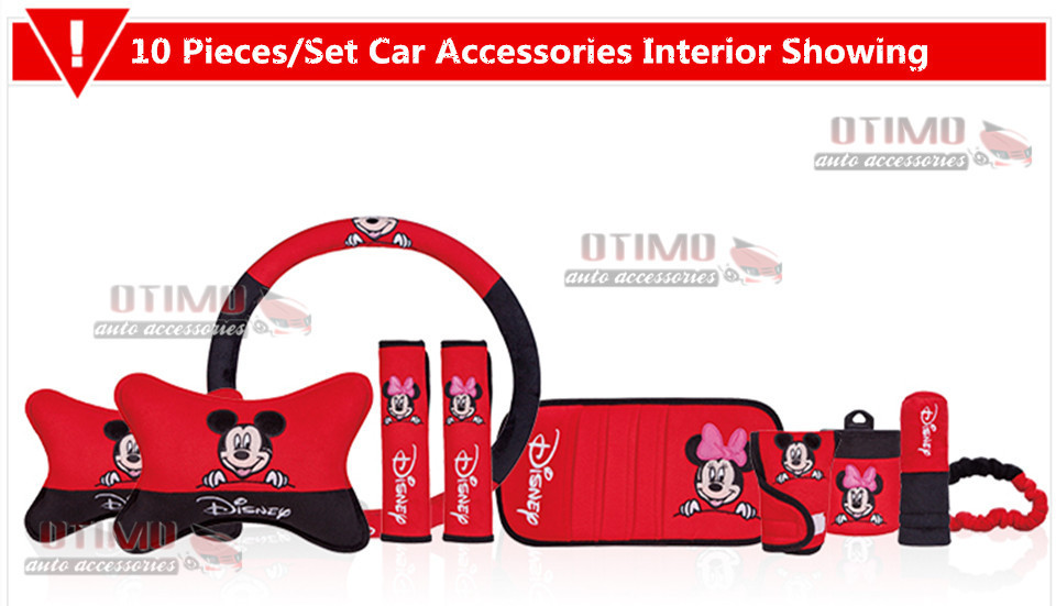 10 pcsset Auto Accessories Cartoon Mickey Mouse Car Steering Wheel Cover DIY Minnie Mouse Car Accessories Decoration Auto Parts 1