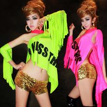 New fashion Brand Jazz women hip hop dance Clothes female singer all-match tassel hip hop t-shirt top Fringe Bandeau ds costume