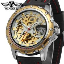 Reloj de hombre 2015 ganador esquelético del reloj con el oro barras de color índice negro banda de silicona envío gratis con caja de regalo WRG8027M3T7