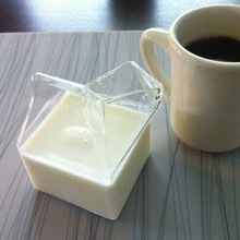 New Fashion Unique Creative Transparent Glass Milk Box Shape Creamer Cup Juice Drinking Mug Container