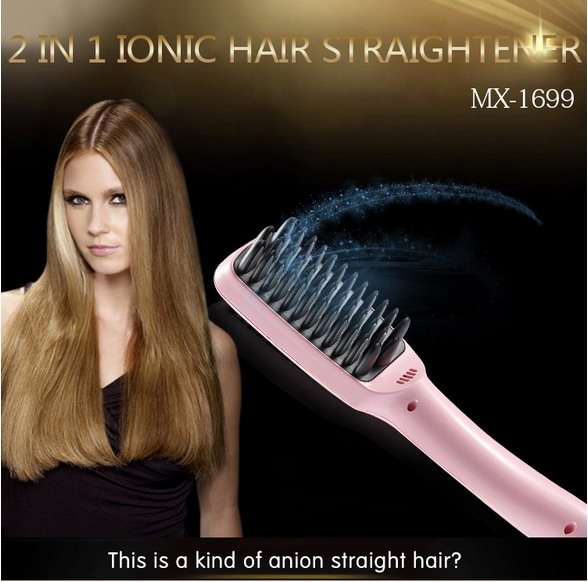 2016 Hot Sale 2 in 1 Ionic Brush Hair Straightener Comb Irons Come With LCD Display Electric Straight Hair Comb